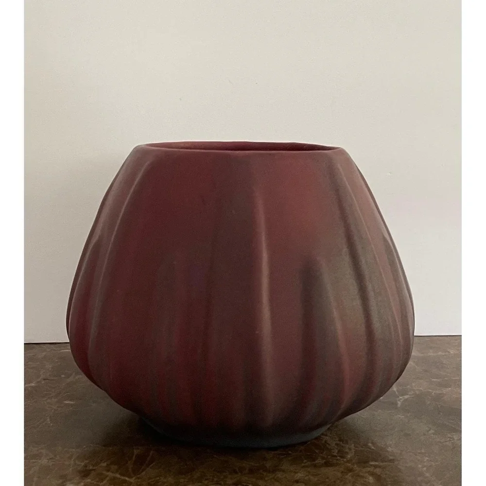 Vtg Van Briggle Art Pottery 1920s Mulberry Yucca Leaves Squat Vase Matte 4.5
